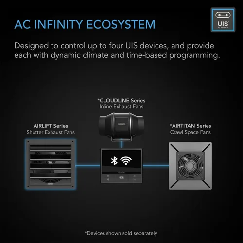 Miniatura 5 de AC Infinity AIRLIFT T16 - Ventilador extractor de 16 pulgadas con persianas, controlador de humedad y temperatura WiFi, motor EC, ventilación
