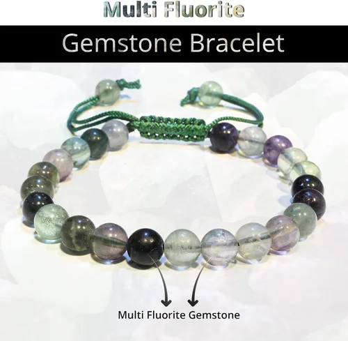 Miniatura 211 de Adjustable Crystal Bracelet – Gemstone Bead Bracelet with Adjustable Macrame String – Chic Gemstone Bracelet for Men and Women – 8mm Round Healing
