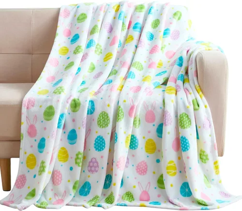 Miniatura 32 de Manta de forro polar suave para primavera de niñas y niños: bebés, pollitos, pájaros, flores en suave y acogedor amarillo, verde, rosa sobre fondo