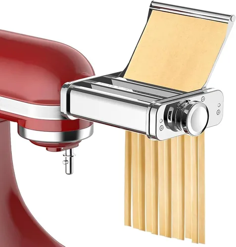Miniatura 8 de Accesorio para hacer pasta de acero inoxidable para batidora de pie, 3 en 1 con placa de rodillo de transporte automático, incluye rodillo de pasta