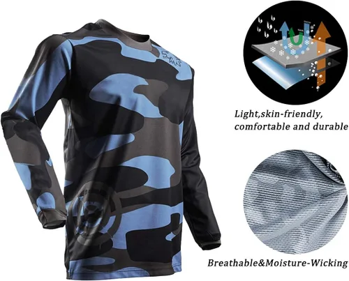 Miniatura 4 de Camisetas de ciclismo de montaña para hombre, manga larga, MTB Off-Road Motocross Jersey de secado rápido y absorbe la humedad