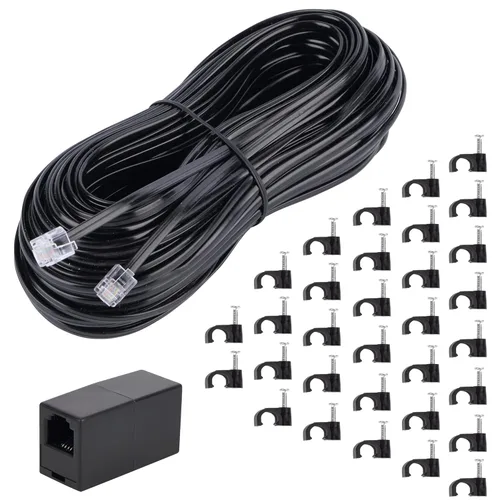 Miniatura 13 de Cable de extensión de teléfono, cable de línea de teléfono (15 pies - Negro) con conector RJ11 estándar