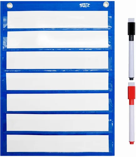 Tabla magnética de bolsillo con 10 tarjetas de borrado en seco para estándares, horario diario, actividades, demostraciones de clase (azul)