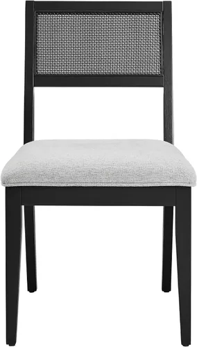Miniatura 9 de Modway Nimba - Juego de 2 sillas de comedor de madera en tejido jaspeado, color gris claro, sillas de cocina tapizadas con respaldo de ratán Tejido