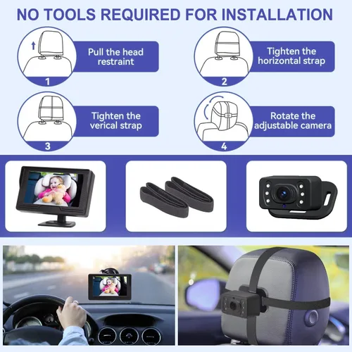 Miniatura 6 de Monitor de cámara de coche para bebé, visión nocturna, HD 1080P, fácil de instalar, rotación de 360°, cámaras de bebé para el asiento trasero