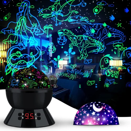 MOKOQI Proyector de luz nocturna de dinosaurio para niños, juguetes para habitación de niños, rotación de 360 grados con luz de proyección de