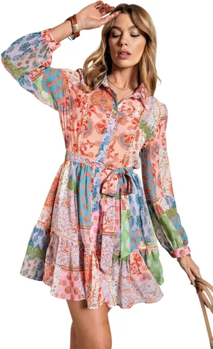 Miniatura 3 de Vestido de manga larga con estampado de flores multicolor
