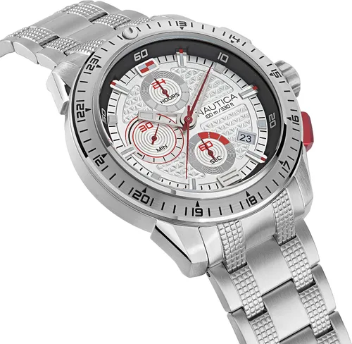 Miniatura 3 de Nautica Correa de acero inoxidable de cuarzo para hombre, plata, reloj casual 24 (Modelo NAPNSF113), Plateado