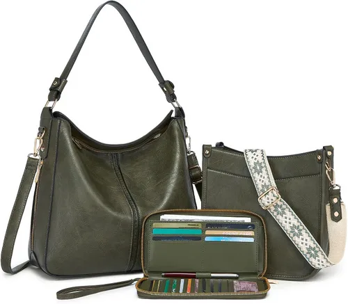 Miniatura 8 de Carteras para Mujeres 3PCS, Juego de Bolsos Cruzados Bolso Grande de Cuero Carteras de Hombro con Billetera Correas Ajustables para Damas Tote