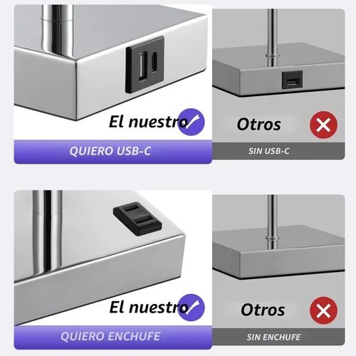 Miniatura 4 de Lámpara de mesa de noche táctil, con pantalla, puertos de carga USB C+A y salidas de CA duales, para dormitorio, sala de estar, oficina