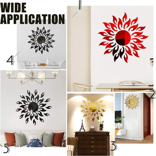 Miniatura 7 de CREATCABIN Calcomanías de pared con espejo de girasol 3D, calcomanías de pared de espejo acrílico, autoadhesivas, decoración de pared para sala
