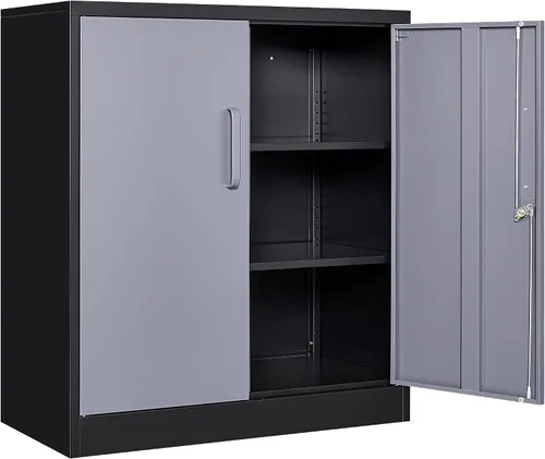 Miniatura 23 de Armario de almacenamiento de metal negro SISESOL con puertas y estantes, armario de exhibición con cerradura de 36 pulgadas con puertas de acrílico