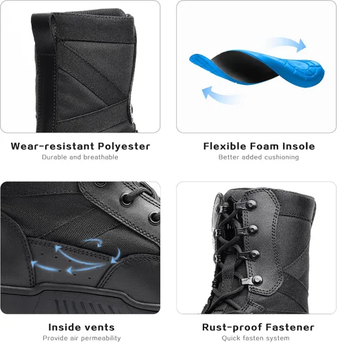 Miniatura 55 de Botas militares de WIDEWAY para hombres, botas de combate de jungla tácticas de cuero resistente al deslizamiento, negras, para hombres, todo