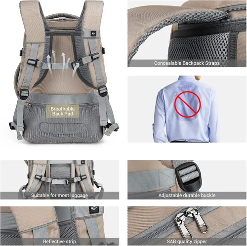 Miniatura 5 de MOLNIA Mochila de viaje expandible de 50 L para mujeres y hombres, artículos esenciales de viaje de mano, aprobada para vuelos, se adapta a mochila