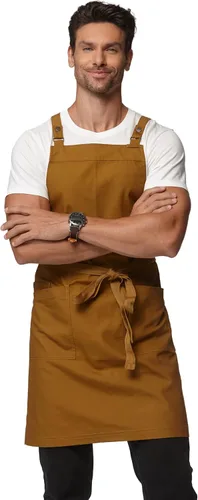 Delantal de cocina unisex, delantal con correa cruzada con 2 bolsillos, delantal profesional duradero e impermeable Jengibre
