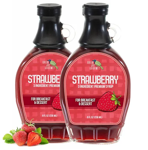 Green Jay Gourmet Jarabe de Fresa – Jarabe de Desayuno Premium de 3 Ingredientes con Fresas Frescas, Azúcar de Caña y Jugo de Limón – Jarabe para