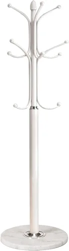 Miniatura 8 de Kertnic Perchero de pie de metal con base de mármol natural, árbol de pasillo independiente con 12 ganchos para colgar bufanda, bolso, chamarra