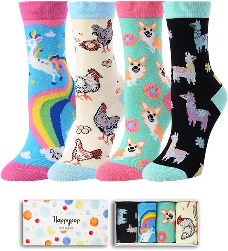 Miniatura 2 de Zmart Calcetines divertidos para niñas, diseño de unicornio, animal, llama, sirena, alimentos, caja de regalo