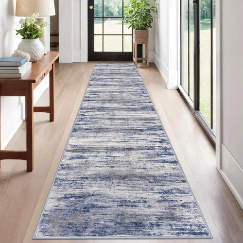 Miniatura 10 de KOZYFLY – Alfombra de pasillo moderna y lavable de diseño abstracto verde, 2 x 5 pies, antideslizante, suave y de pelo corto, ideal para cocina