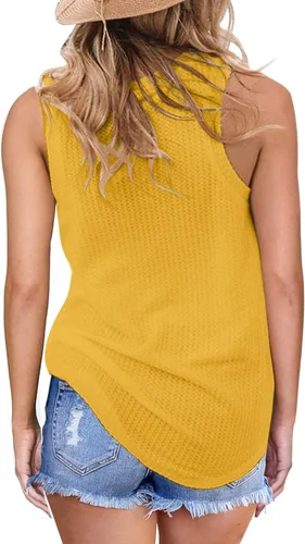 Miniatura 2 de MIHOLL Camisetas casuales para mujer, sin mangas, lindas camisas de punto gofre con nudo torcido