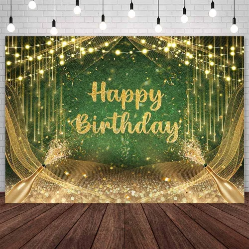 Miniatura 8 de AIBIIN Telón de fondo de feliz cumpleaños para hombre, fondo de fotografía dorado, globos negros, decoraciones de fiesta de cumpleaños, pancarta
