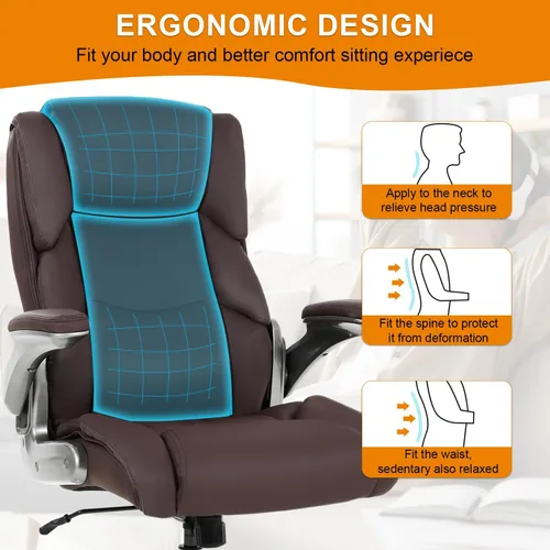 Miniatura 7 de PayLessHere Silla de oficina grande y alta, silla de escritorio ajustable de cuero ejecutivo de 400 libras con reposabrazos, silla de escritorio