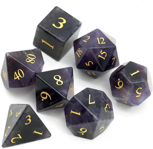 Miniatura 2 de UDIXI Juego de dados de piedras preciosas de amatista, dados DND de piedra de cristal D&D con estuche de regalo para juegos de rol y juegos de mesa