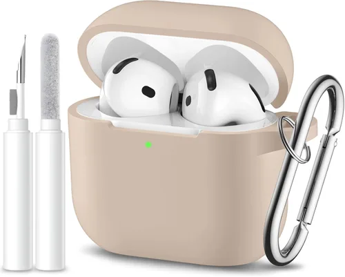 Miniatura 23 de Funda protectora completa de silicona suave para AirPods 4 con llavero y kit de limpieza, compatible con Apple Airpods 4 para mujeres y hombres