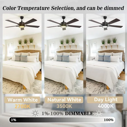 Miniatura 3 de SMAAIR Ventilador de techo inteligente con luz de 52 pulgadas, control remoto de 10 velocidades/aplicación, luz LED regulable moderna, motor CC