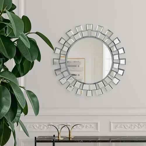 Miniatura 11 de BST FURNH Espejo Redondo de Pared Decorativo de 24 Pulgadas Espejo de Pared Decorativo con Marco Irregular y Borde Biselado Espejos para Pared