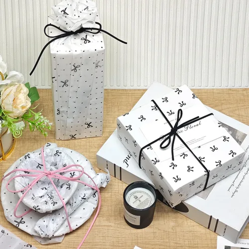 Miniatura 5 de LIAPAWPAW 60 hojas de papel de seda de lazo negro y rosa a granel para bolsas de regalo, manualidades, bonitos suministros de embalaje de arte