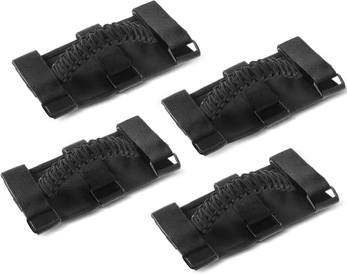 Miniatura 34 de Savadicar Paquete de 4 Asas de Agarre de Barra Enrollable Compatible con 1955-2023 Jeep Wrangler CJ YJ TJ JK JL 4XE & Gladiator JT, Soporte de Negro