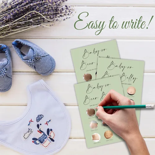 Miniatura 4 de 30 tarjetas de juego minimalistas verdes para baby shower con tarjeta de respuesta, juego de vientre de bebé o cerveza, juegos de baby shower