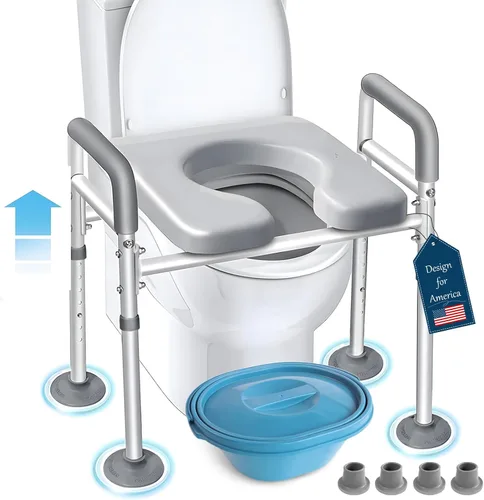 Eosprim Elevadores de asiento de inodoro para personas mayores alargados, asiento de inodoro elevado con asas, marcos de seguridad de inodoro y