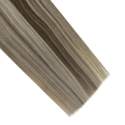 Miniatura 9 de RUNATURE Extensiones de cabello humano nano color negro degradado plateado, 14 pulgadas, 1.76 onzas, 50S, extensiones de cabello Remy suave liso