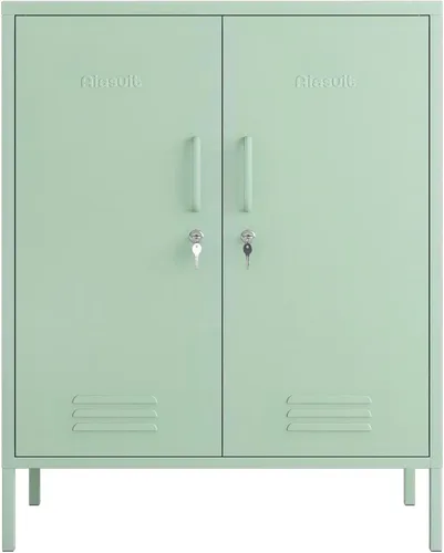 Miniatura 9 de Armario de almacenamiento de metal con cerradura de 2 puertas, 3 niveles, resistente, multifuncional con estantes extraíbles, fácil montaje, ideal