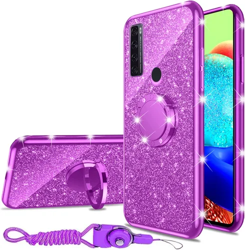 Miniatura 21 de nancheng Funda de teléfono para TCL A3X (A600DL), funda para Alcatel TCL A3X niñas y mujeres, bonita funda de silicona transparente con purpurina