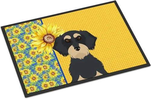 Miniatura 313 de Caroline's Treasures WDK5313MAT Airedale Terrier - Tapete para puerta delantera de 18 x 27 pulgadas, diseño de girasoles de verano, para entrada
