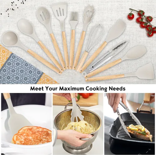 Miniatura 3 de Juego de utensilios de cocina de 19 piezas, 11 piezas de utensilios de cocina de silicona, juego de 6 cuchillos blancos afilados de acero inoxidable
