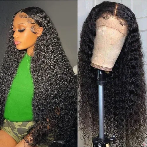 Miniatura 45 de Peluca de cabello humano con encaje frontal 99j borgoña ondulada profunda, 13x4, peluca frontal prearrancada, densidad del 180%, peluca rizada