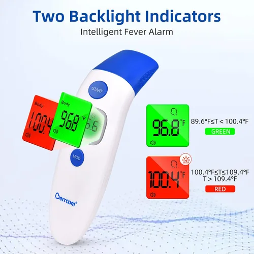 Miniatura 4 de Berrcom Termómetro digital sin contacto de 3 en 1 para frente y oído, con luz de fondo, sensor de temperatura corporal y de objetos para interiores