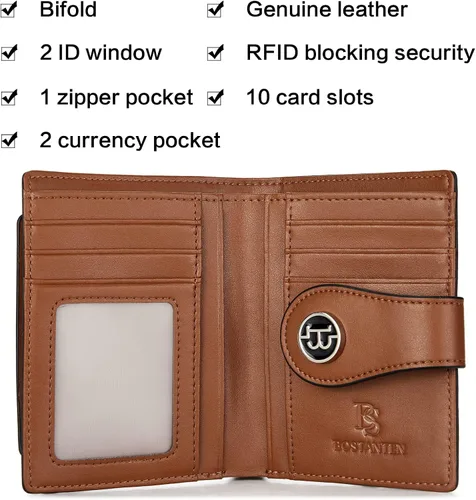 Miniatura 3 de BOSTANTEN - Billetera de cuero para mujer con bloqueo RFID, pequeña, con cremallera, de bolsillo, para tarjetas, con ventana para documento