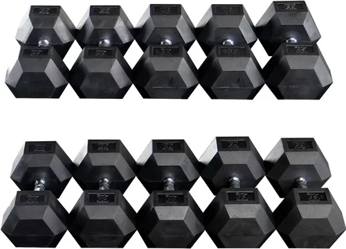 Miniatura 2 de Body-Solid Mancuernas hexagonales con revestimiento de goma, pesas de mano para hombres y mujeres, mancuernas para entrenamiento de fuerza