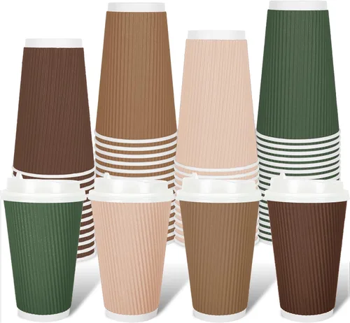 Miniatura 17 de Whaline 100 tazas de café desechables de color azul polvoriento de invierno con tapas, tazas de papel azul degradado de 12 onzas, tazas calientes