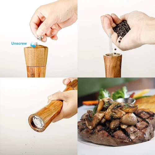 Miniatura 5 de Molinillo de sal y pimienta de madera maciza de 8 pulgadas, molinillo de sal manual de madera, molinillo de pimienta, agitadores recargables