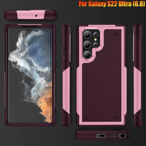 Miniatura 8 de Funda resistente para Samsung Galaxy S22 Ultra de 6.8 pulgadas, 4 esquinas con bolsas de aire [protección contra caídas de 12 pies], agarre Rosa/Rosa