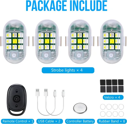 Miniatura 2 de 4 Piezas Luces Estroboscópicas Inalámbricas con Control Remoto - MIRUNNY 7 Colores Alta Luminosidad Anti Colisión Luces Intermitentes Recargables