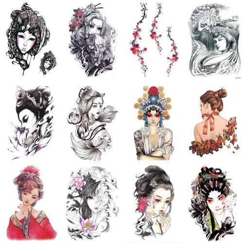 Miniatura 13 de 12 hojas de tatuajes falsos en el pecho, brazo, hombro, tatuajes, arte corporal, mangas de 5.9 x 8.3 pulgadas, tatuajes temporales impermeables