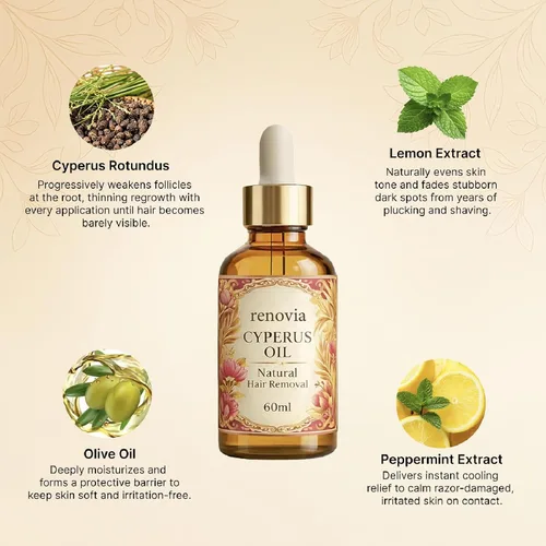 Miniatura 7 de Aceite Renovia Cyperus Rotundus, aceite natural para depilación para reducir la apariencia de vello corporal no deseado, hidratante y calmante