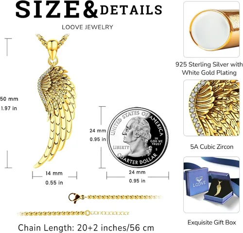 Miniatura 169 de Collar de alas de ángel de plata de ley 925, ángel de la guarda, enfermera RN caduceo, dije de ángel de cristal, joyería de regalo para mujer